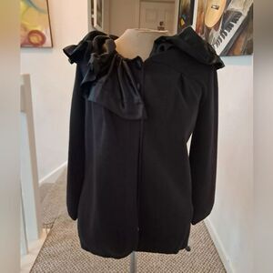 *Final Price* AVA Women's S Black Long Sleeve Button Satin Ruched Ruffle Collar